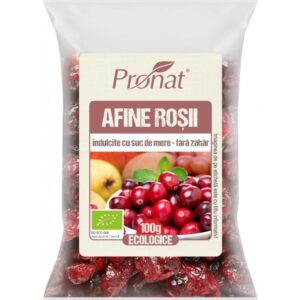 Afine rosii bio indulcite cu suc de mere, 100g Pronat
