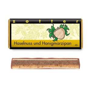 Bio & Fair ciocolata neagra cu lapte 50% cacao umpluta cu crema de alune, Haselnuss Marzipan, 70g Zotter