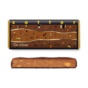 Bio + fair ciocolata neagra cu lapte, umpluta cu nuci, 70g Zotter