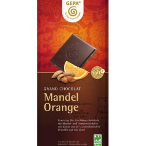 Ciocolata bio amaruie cu migdale si portocale, 100g Gepa