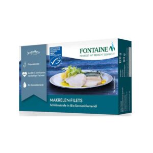 File de macrou in ulei bio de floarea soarelui presat la rece, 125g Fontaine