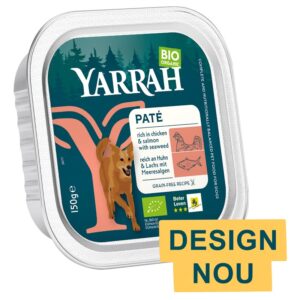 Hrana umeda bio pentru caini, bucati de carne de pui si somon, 150g Yarrah