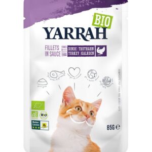 Hrana umeda bio pentru pisici, file cu carne de curcan in sos, 85g Yarrah