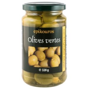 Masline verzi bio cu samburi in saramura, 320g Epikouros
