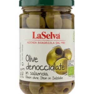Masline verzi bio fara samburi în saramura, 295g LaSelva